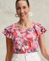 CHICO'S FLORAL LAYERED CAP SLEEVE TEE IN WATERMELON PUNCH SIZE XL | CHICO'S