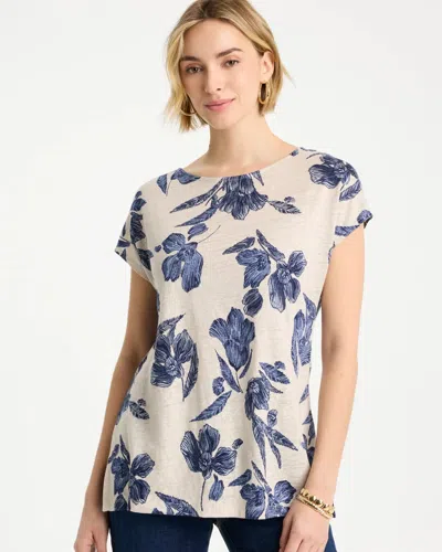 Chico's Floral Linen Dolman Tee In Neutral In Multi