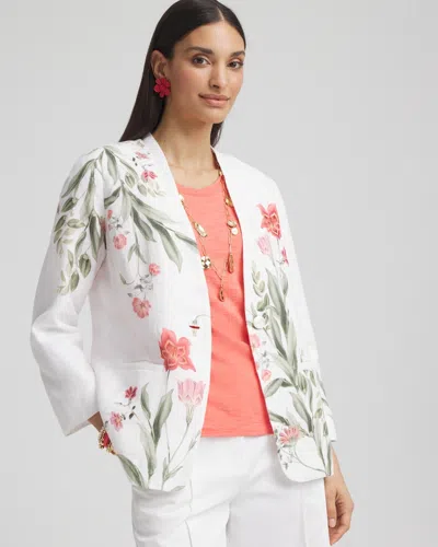Chico's Floral Linen Non-stretch Blazer In White Size Xl |  In Alabaster