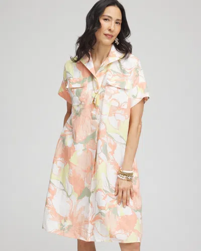 Chico's Floral Linen Shirtdress In White Size 20/22 |  In Alabaster