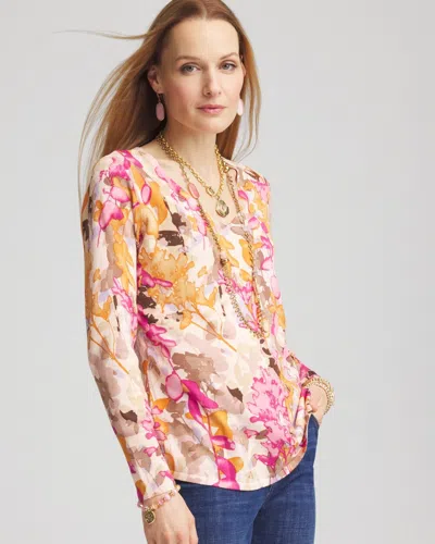 Chico's Floral Long Sleeve V-neck Pullover Sweater In White Size 16/18 |  In Alabaster