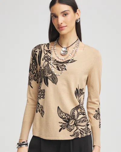 Chico's Floral Long Sleeve V-neck Pullover Sweater In Wild Truffle Size 16/18 |