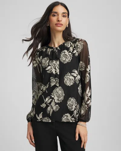 Chico's Floral Metallic Bodre Top In Black
