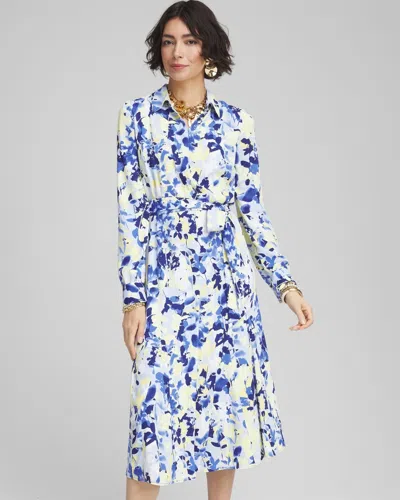 Chico's Floral Midi Shirtdress In Blue Size 16/18-xl |  In Blue Casa