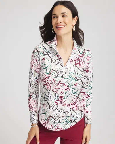 Chico's Floral Mockneck Golf Top In Russet Red