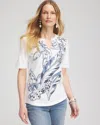 CHICO'S FLORAL NOTCH NECK TEE IN WHITE SIZE XL | CHICO'S
