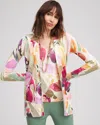 Chico's Floral Open-front Cardigan Sweater In White Size 16/18 |  In Alabaster