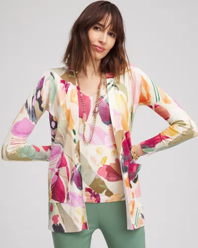 Chico's Floral Open-front Cardigan Sweater In White Size 16/18 |  In Alabaster