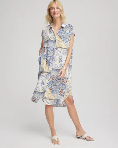 Chico's Floral Patchwork Short Shirtdress In White In Sand
