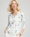 Chico's Floral Pima V-neck Tee In White Size 20/22 |  In Alabaster