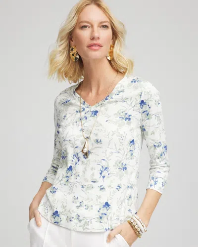 Chico's Floral Pima V-neck Tee In White Size 20/22 |  In Alabaster