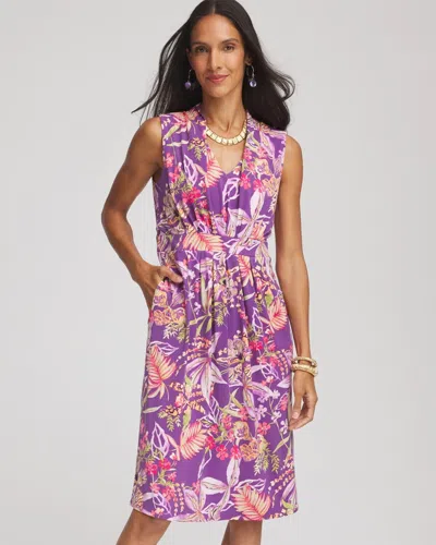 Chico's Floral Pleated Jersey Dress In White