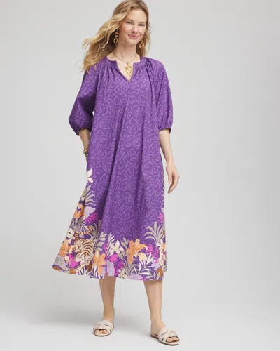Chico's Floral Poplin Midi Day Dress In Purple