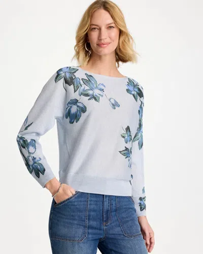 Chico's Floral Print Pullover Sweater In Blue Orchid