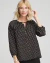 Chico's Floral Print Tie-neck Top In Black In Black
