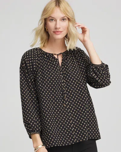 Chico's Floral Print Tie-neck Top In Black