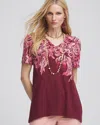 Chico's Floral Print V-neck Tee In Blackcurrant Size 4/6 |  In Blackcurrant