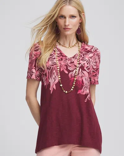 Chico's Floral Print V-neck Tee In Blackcurrant Size 4/6 |