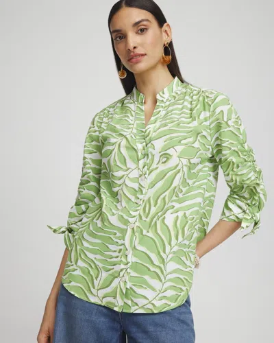 Chico's Floral Ruched Sleeve Shirt In Spanish Moss Size Xxl |  In Green