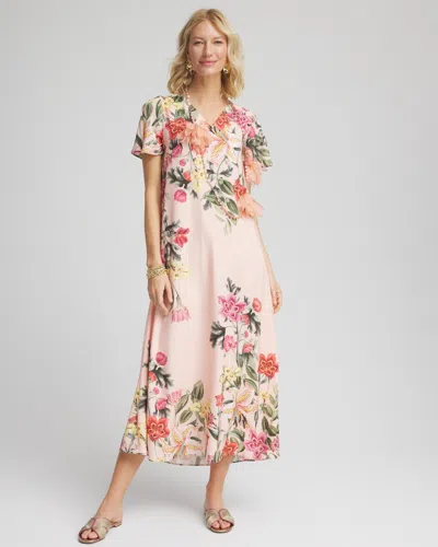 Chico's Floral Satin Maxi Dress In Coral Blossom Size 12/14 |