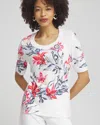 CHICO'S FLORAL SCOOP NECK TEE IN WHITE SIZE 8/10 | CHICO'S