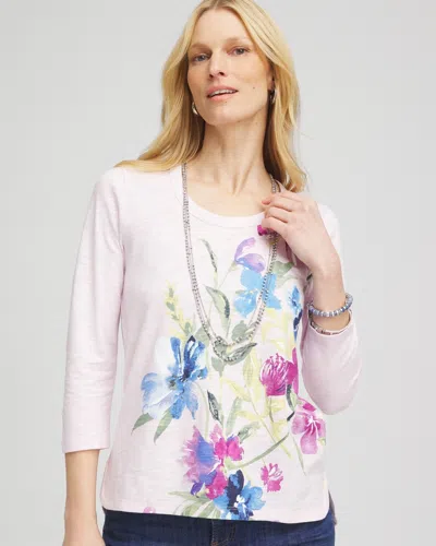 Chico's Floral Scoop Neck Tee In Lavender Skies Size 20/22 |