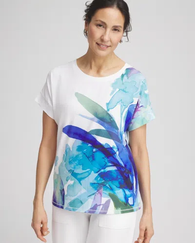 Chico's Floral Scoop Neck Tee In Rich Cobalt Size 20/22 |  Zenergy