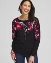 Chico's Floral Sequin Dolman Sleeve Sweater In Black Size 20/22 |  In Black