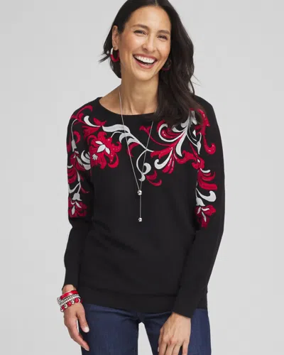 Chico's Floral Sequin Dolman Sleeve Sweater In Black Size 20/22 |
