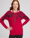 Chico's Floral Sequin Dolman Sleeve Sweater In Size 12/14 |  In Red Allure