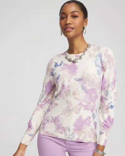 Chico's Floral Sequin Pullover Sweater In English Cream Size 20/22 |