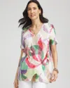 Chico's Floral Short Sleeve Forward-seam Tee In White In White