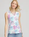 Chico's Floral Sleeveless V-neck Tank In Blue