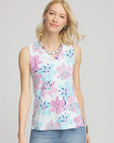 Chico's Floral Sleeveless V-neck Tank In Blue