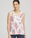 Chico's Floral Sleeveless V-neck Tank In White In White