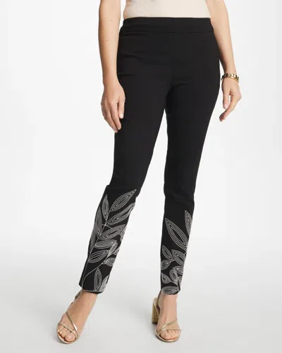 Chico's Floral Soutache Brigitte Slim Pull-on Ankle Pants In Black