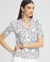 Chico's Floral Split Neck Henley Tee In White Size 8/10 |  In Alabaster