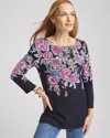Chico's Floral Square Neck Tunic Top In Blue Size 20/22 |  In Classic Navy