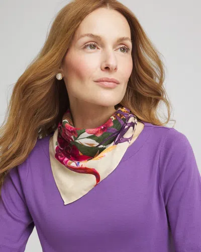 Chico's Floral Square Satin Scarf In White In Sand