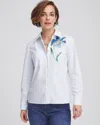 Chico's Floral Stripe Poplin Collared Shirt In Crystal Springs Size 18 |  In Crystal Springs