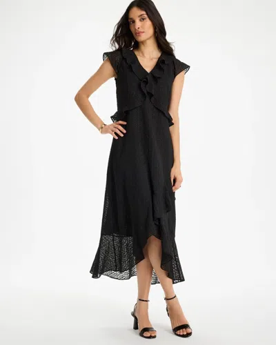 Chico's Floral Surplice Ruffled Dress In Black