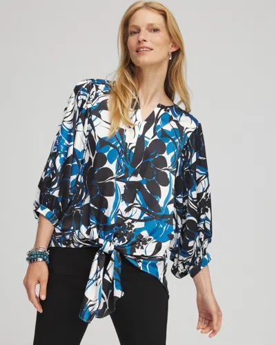 Chico's Floral Tie-front Blouse In Blue Size 4 |  In Scandi Blue