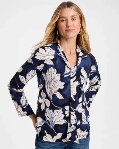 Chico's Floral Tie-neck Tunic In Black
