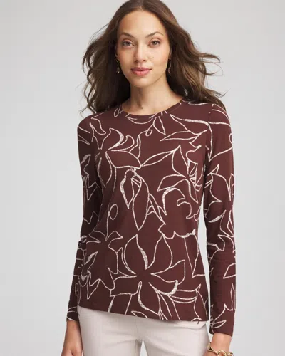 Chico's Floral Touch Of Cool Layering Tee In Cacao In Brown