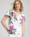 Chico's Floral Tuck Detail Tee In White Size 4/6 |  In White