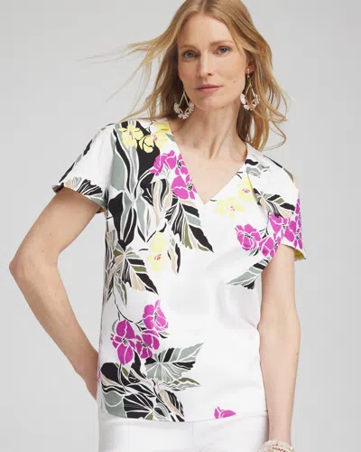 Chico's Floral Tuck Detail Tee In White Size 4/6 |