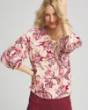 Chico's Floral Tuck Sleeve Tee In Pink Size 12/14 |  In Faded Pink