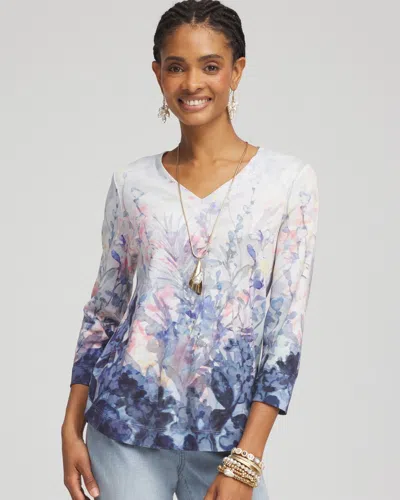 Chico's Floral V-neck Pima Tee In Crystal Springs Size 12/14 |