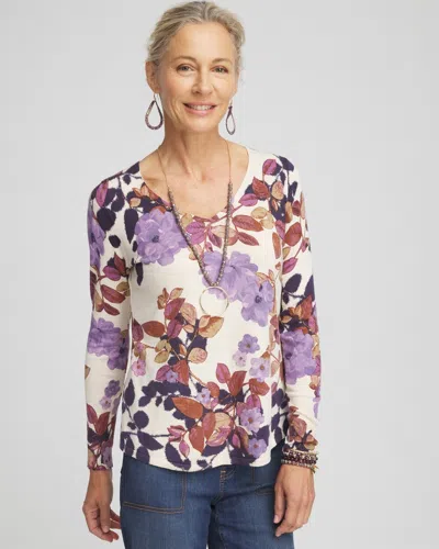 Chico's Floral V-neck Pullover In Purple Size 20/22 |  In Midnight Violet