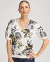 Chico's Floral V-neck Sweater Tee In Cream